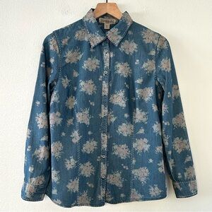 Nine West Vintage America 100% Cotton Denim Floral Button Up Sz M Western Y2K